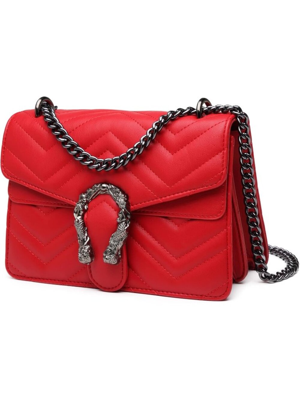 Women Red Crossbody Bags Clutch Snake Printed Evening Magnetic Shoulder Handbags